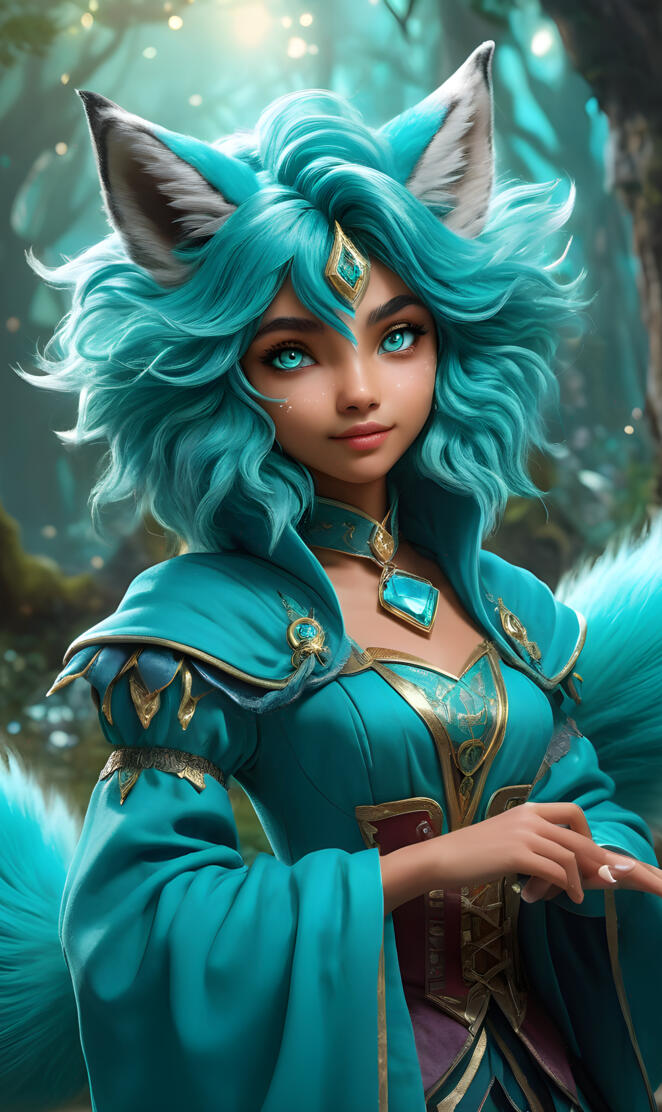Beautiful Teal Fox magician Girl