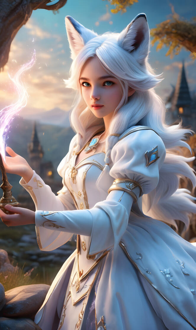 White Fox magician Girl