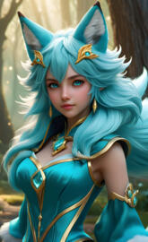 Beautiful Teal Fox magician Girl