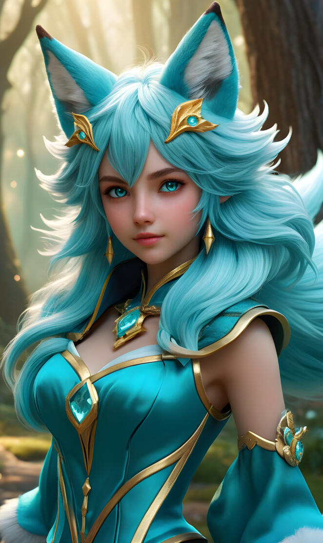 Beautiful Teal Fox magician Girl