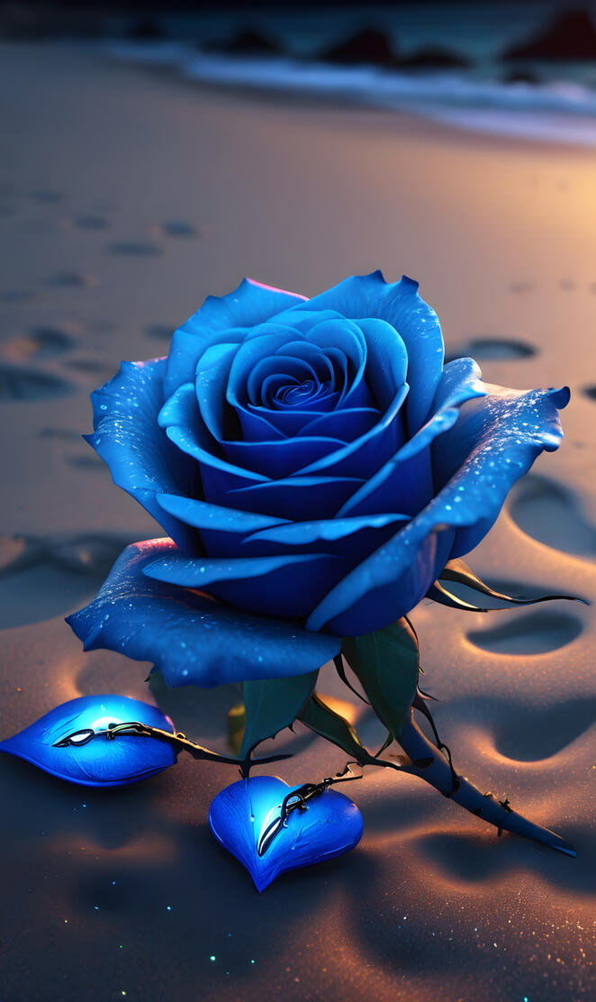 a blue rose with water droplets on it