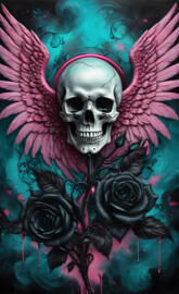 skull with wings and roses