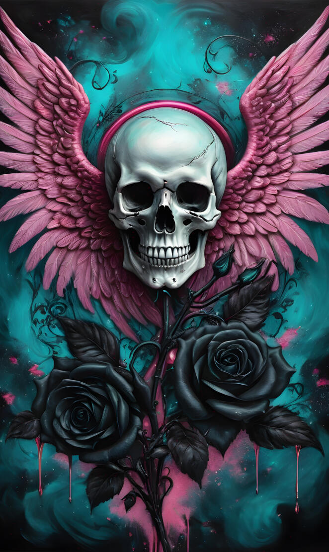 skull with wings and roses