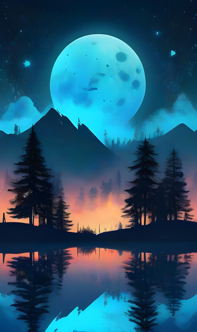 a moon over a lake
