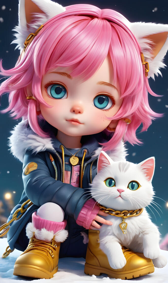 little girl with a kitten