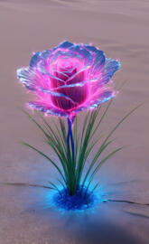 a purple rose in a glass vase