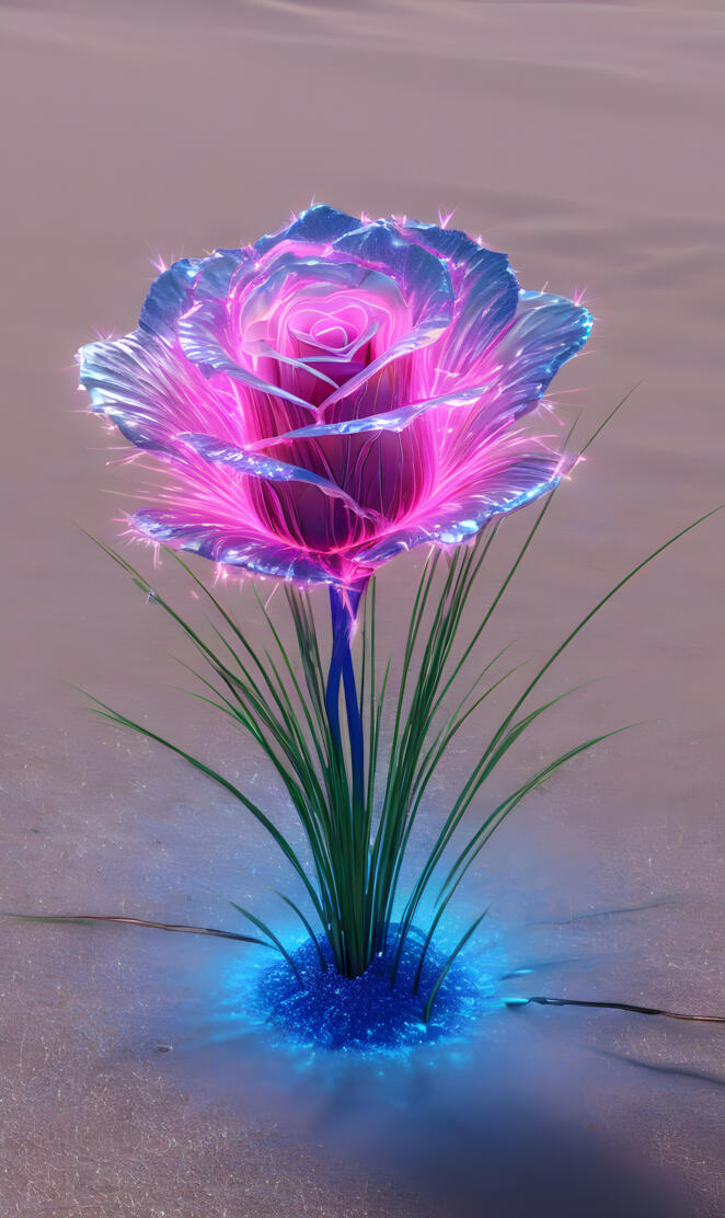 a purple rose in a glass vase