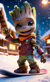 Baby Groot Snowboarder