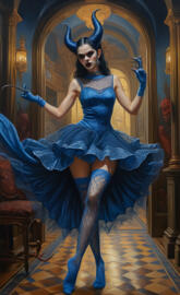 devil with a blue dress on