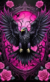 an eagle with wings and a purple background