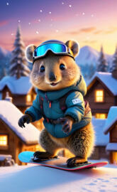 Cute Baby Quokka Snowboarder