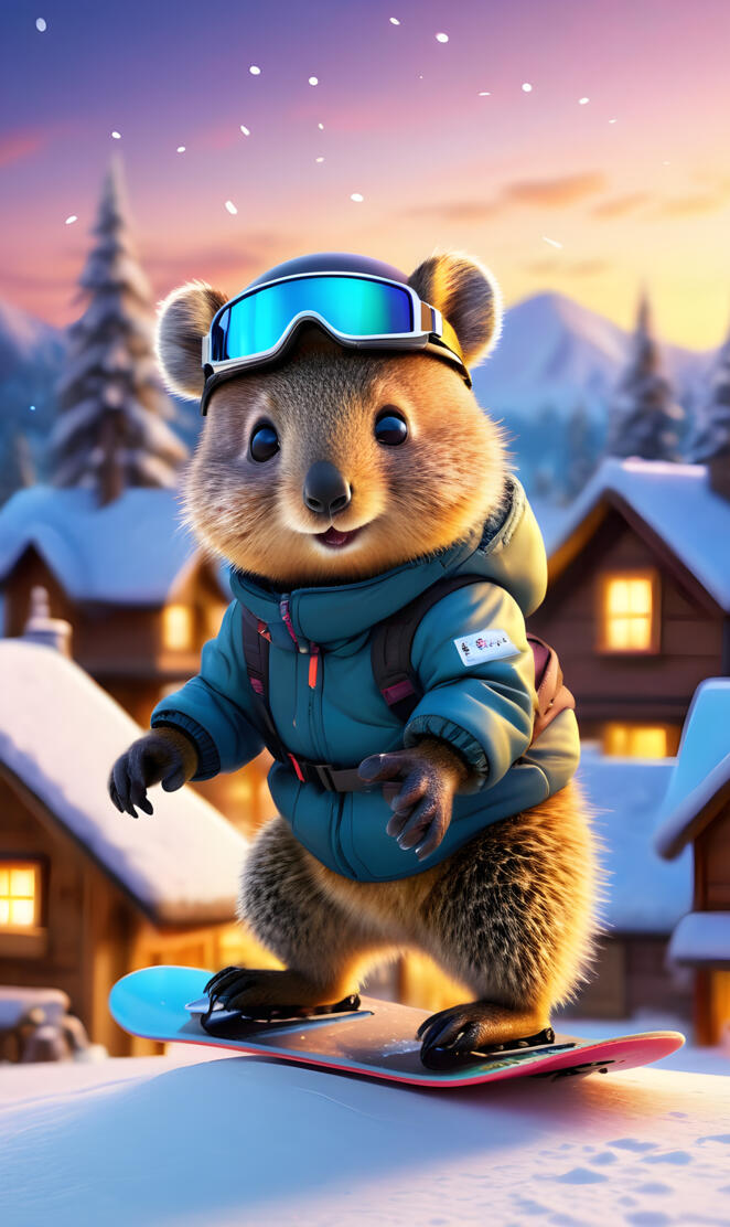 Cute Baby Quokka Snowboarder