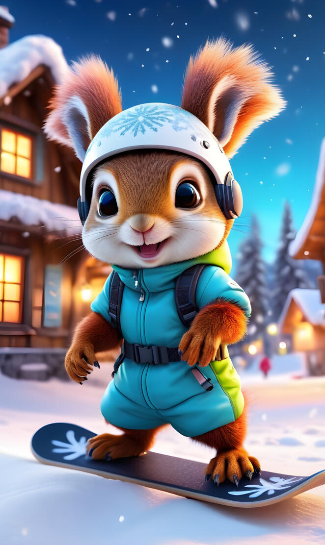 Baby Squirrel Snowboarder