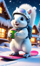 Cute Baby Squirrel Snowboarder