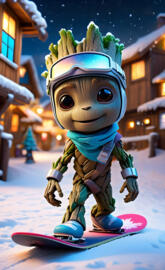 Baby Groot Snowboarder