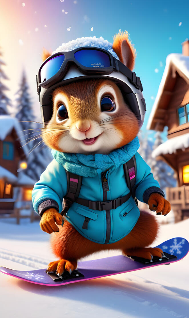 Baby Squirrel Snowboarder