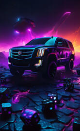 a car parked in a parking lot with a helicopter flying over it