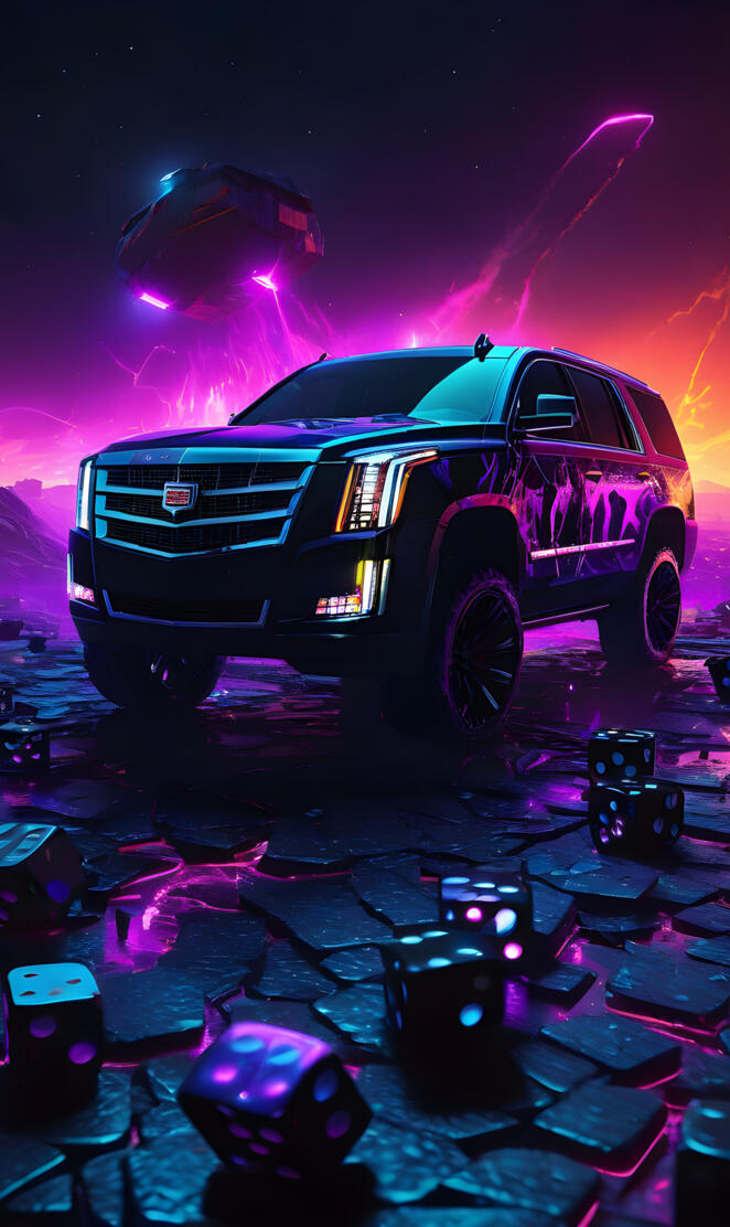 a car parked in a parking lot with a helicopter flying over it