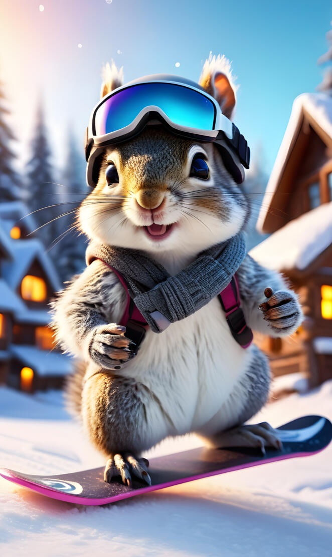 Grey Baby Squirrel Snowboarder