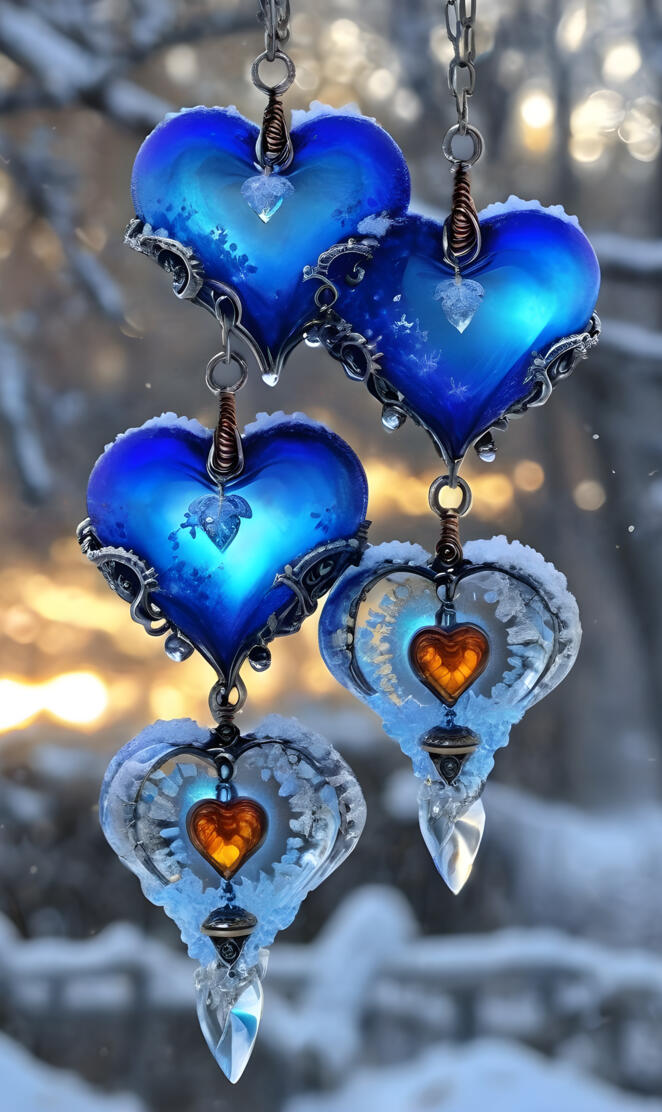 a group of blue and silver ornaments