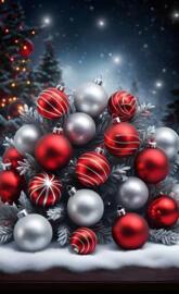 red and silver Christmas balls in snow