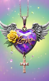 a necklace with a bird and flowers