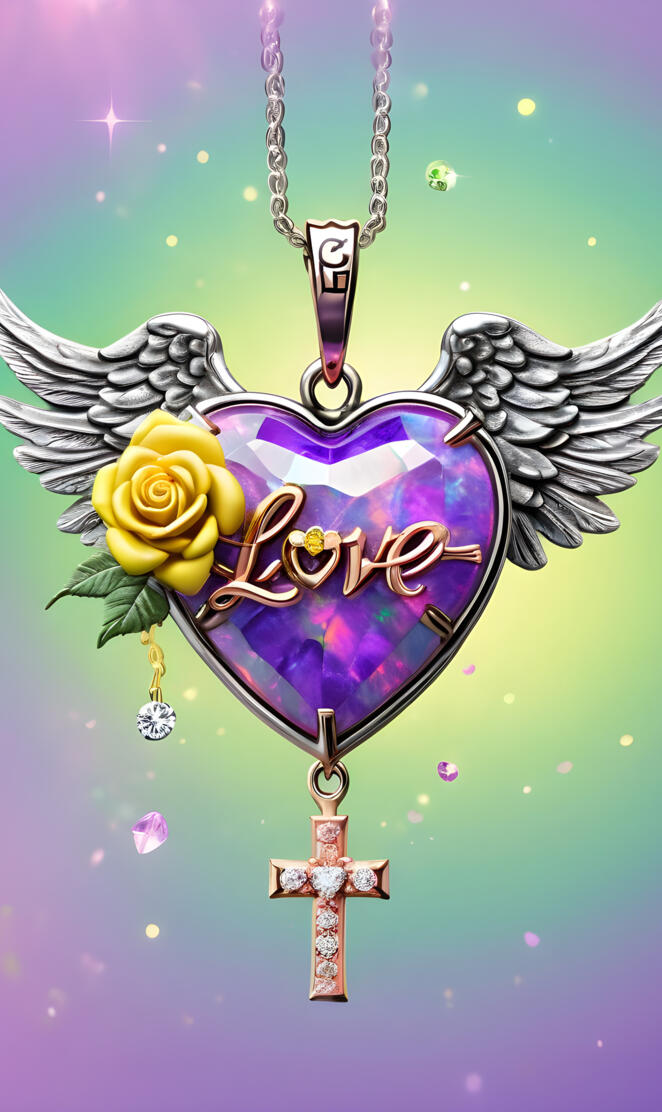 a necklace with a bird and flowers