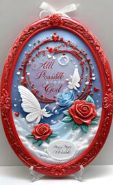 a cake with a red and blue frosting and a white ribbon