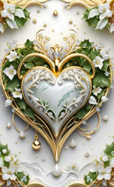 a gold and green plate with flowers