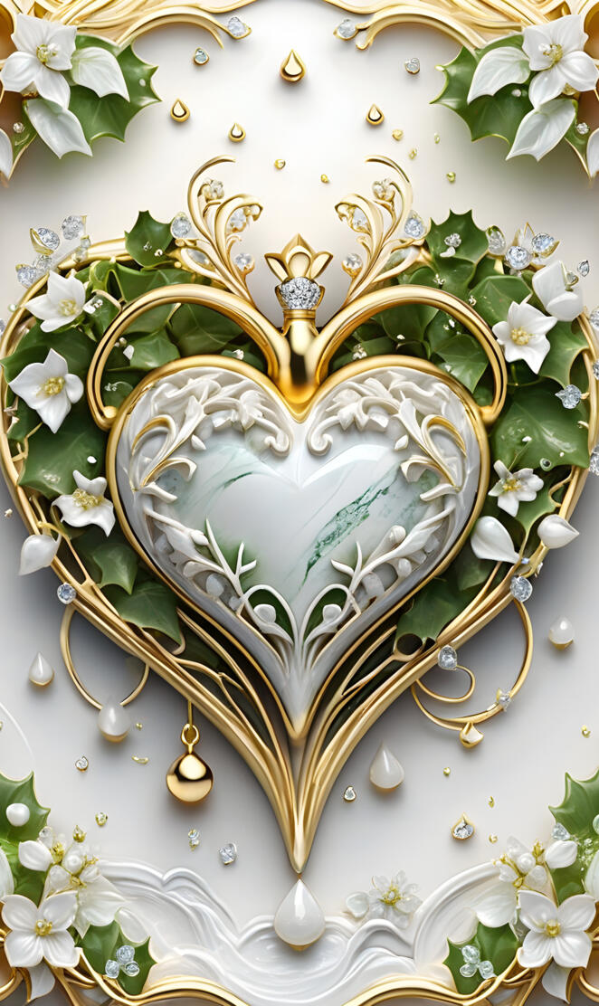 a gold and green plate with flowers