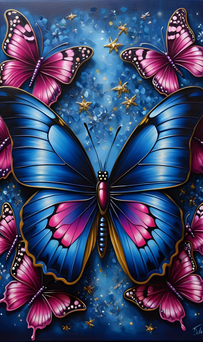 Blue & Pink "Cornered" Butterflies