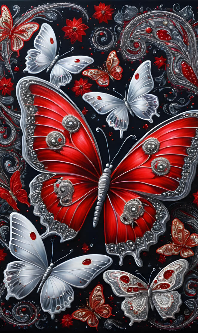 Royal Red & Silver Butterflies