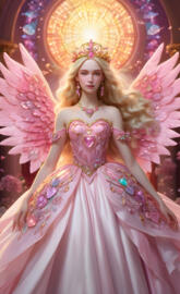full moon angel, loving and caring, rainbow wings, heart ballgown