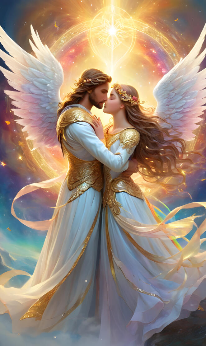 Seraphim, Cherubim, Ophanim, angels, loving and gentle, couple kissing