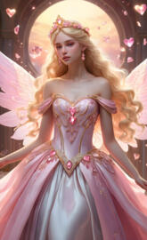 full moon angel, loving and caring, pink wings, ballgown