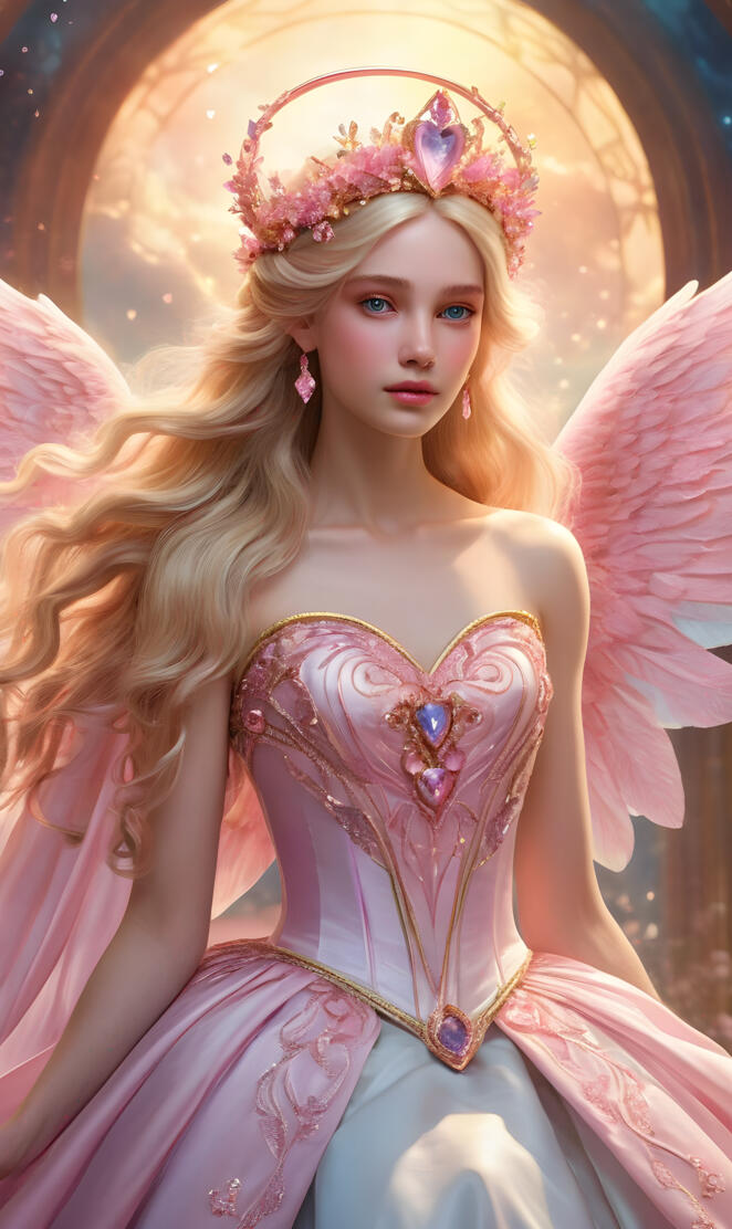 full moon angel, loving and caring, rainbow wings, mermaid gown