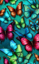 Butterflies in Neon Rainbow Colors