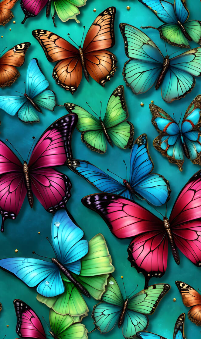 Butterflies in Neon Rainbow Colors