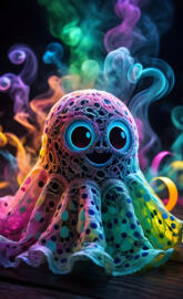 a colorful octopus with a black nose