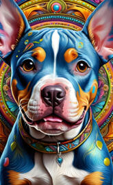 a dog with colorful paint on its face