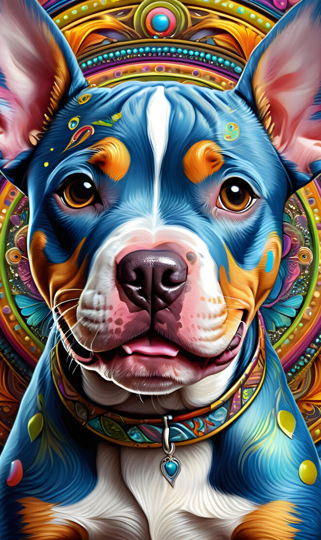 a dog with colorful paint on its face