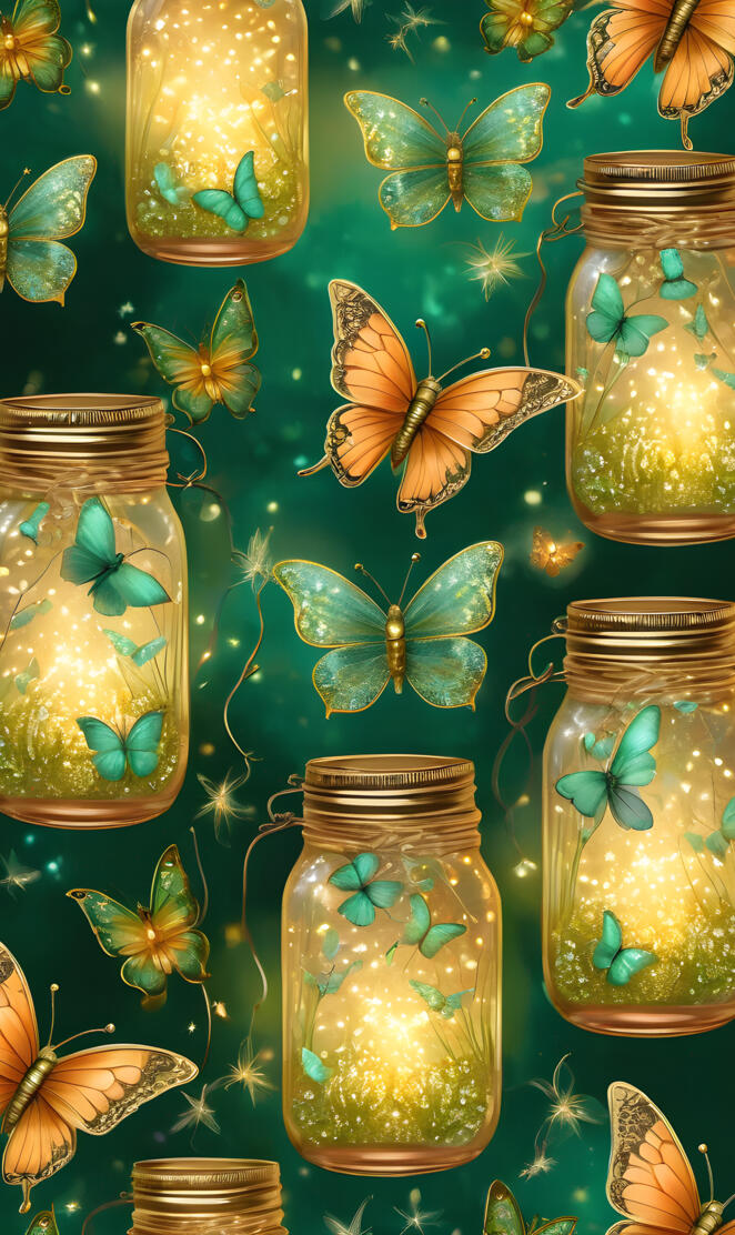 Brightly-Lit Mason Jar's w/Butterflies