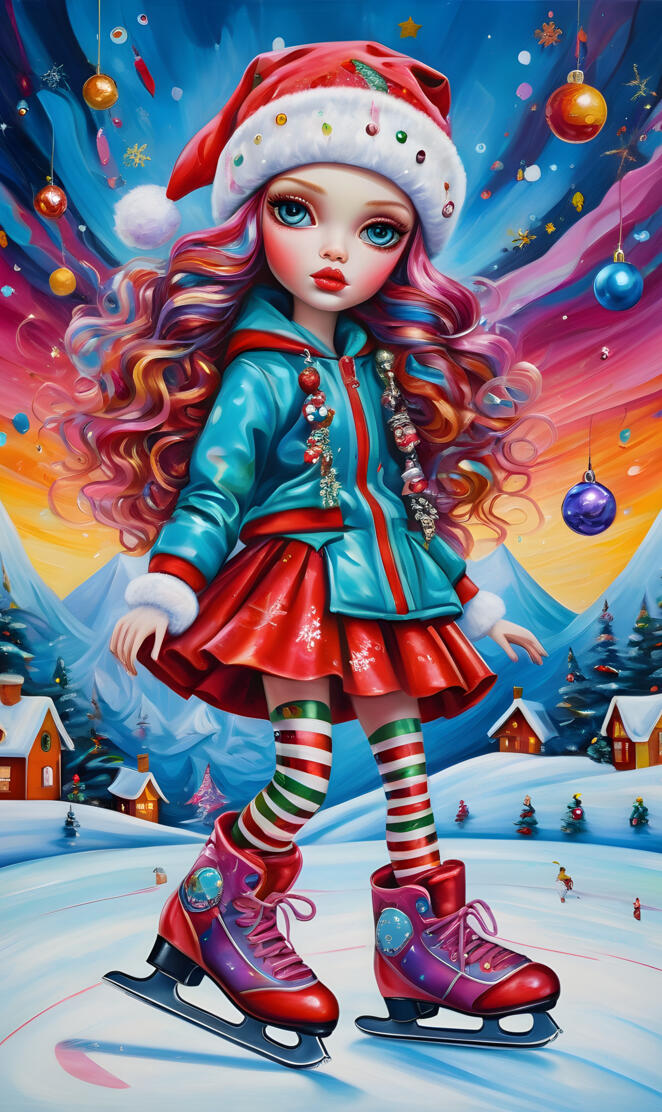 Ice Skating Porcelain Christmas Doll