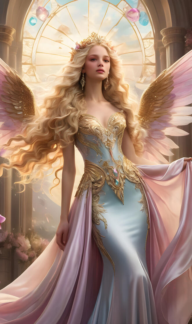 lady stunning, loving and gentle, begging forgiveness, silken wings