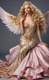 lady stunning, loving and gentle, begging forgiveness, praying, wings