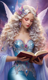 Lady synergy holding Bible, loving, gentle, Angel with silken wings