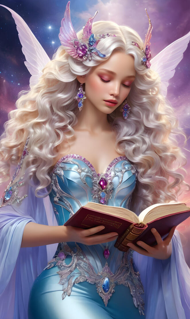 Lady synergy holding Bible, loving, gentle, Angel with silken wings