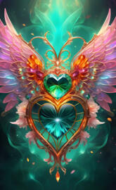 Green crystal heart with wings