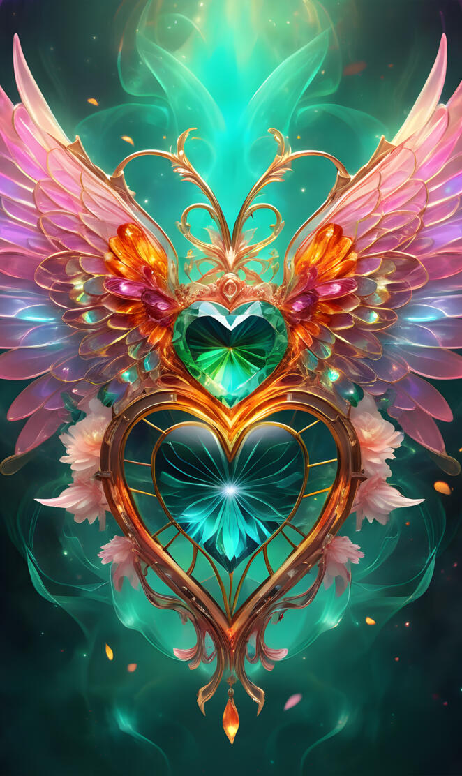 Green crystal heart with wings
