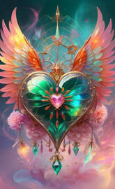 Green crystal heart with wings